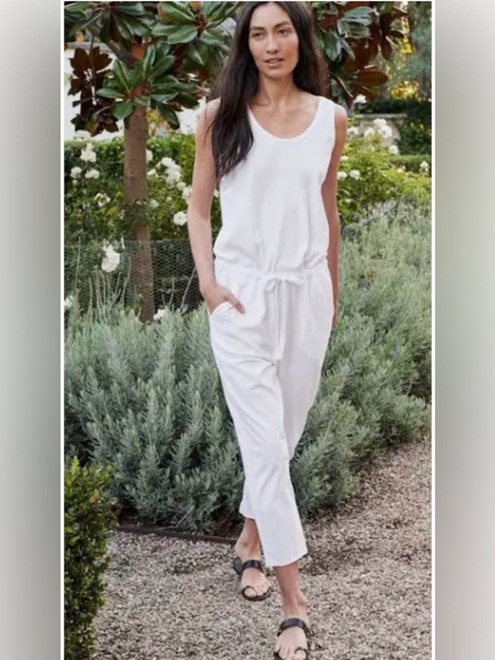 Frank & Eileen Sleeveless White Drawstring Jumpsuit